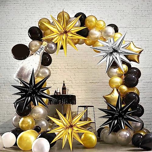 72PCS Gold Silver Black Star Balloons, Big 26 Inch Star Foil Metallic Mylar Balloons, Spike Balloon Fireworks for Graduation New Year Retirement Party Birthday Photo Props - color: Gold, Silver, Black, 26 Inch
