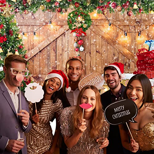 Rustic Christmas Barn Wood Door Backdrop for Photography Xmas Tree Snow Gift Wall Floor Party Photo Background Winter Holiday Family Supplies Banner Decoration Studio Props 12391 (10x8FT) - size: 10x8FT