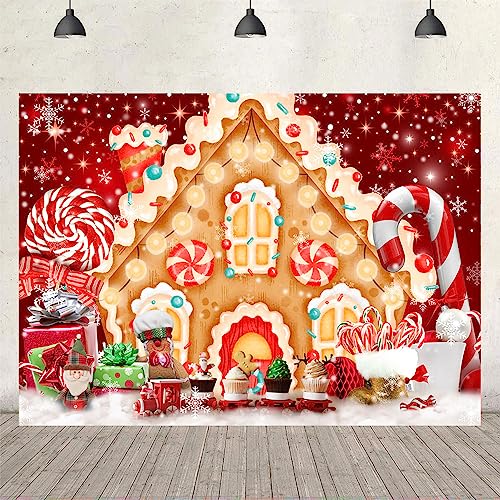 Ticuenicoa 6x4ft Christmas Gingerbread House Backdrop for Photography Winter Merry Xmas Snow Scene Lollipop Red Candyland Background Santa Baby Shower Birthday Party Decorations Photo Studio Props - size: 6x4ft