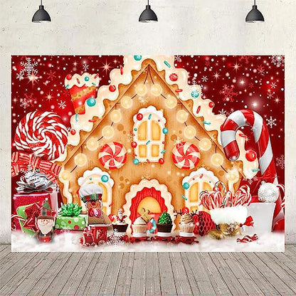 Ticuenicoa 6x4ft Christmas Gingerbread House Backdrop for Photography Winter Merry Xmas Snow Scene Lollipop Red Candyland Background Santa Baby Shower Birthday Party Decorations Photo Studio Props - size: 6x4ft