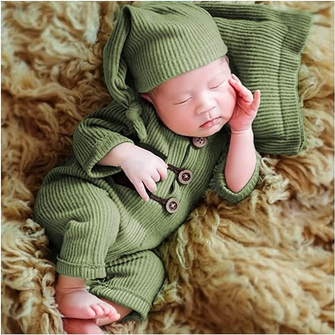 Newborn Photography Outfits Boy Girl Baby Photo Romper Knit Bodysuit Outfit Prop - color: Green