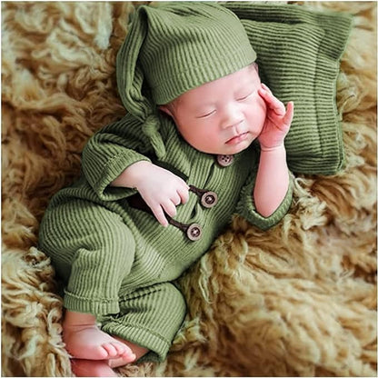 Newborn Photography Outfits Boy Girl Baby Photo Romper Knit Bodysuit Outfit Prop - color: Green