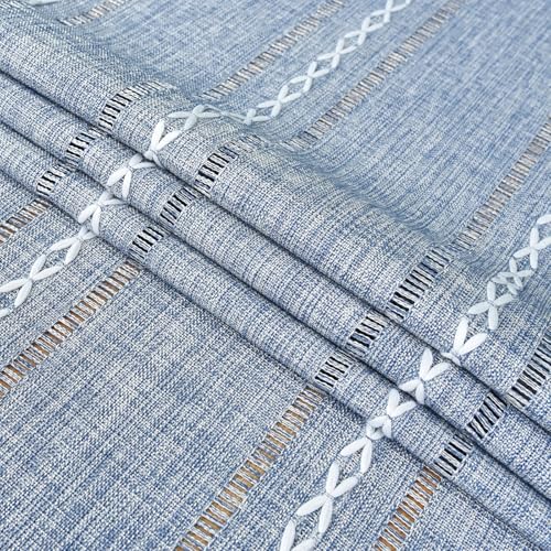 NEWISHER Rustic Farmhouse Embroidered Small Rectangle Tablecloth, Jacquard Striped Table Cloth Washable Fabric Dining Table Cover for Nightstand, Bedside Table, End Table (15x35 Inch), Blue and Grey - color: Blue and Grey, size: 35" x 15" (Rectangular)