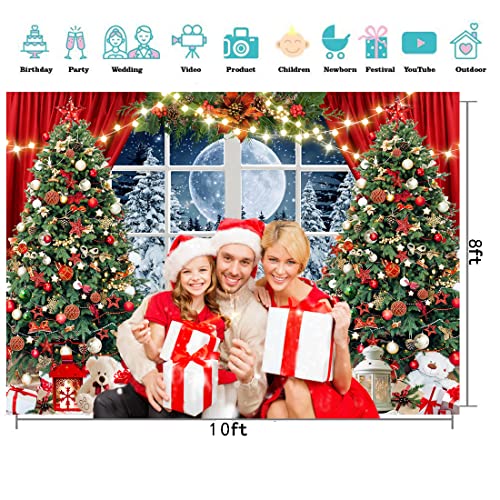 10x8ft Christmas Window Backdrop for Photography Winter Xmas Tree Snow Gift New Year Christmas Party Backdrops Xmas Night Family Party Background D806 - size: 10x8ft