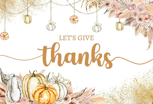 AIBIIN 10x7ft Let's Give Thanks Backdrop Happy Thanksgiving Party Background Boho Floral Pumpkins Friendsgiving Party Decorations Banner Photo Studio Props - size: 10x7ft