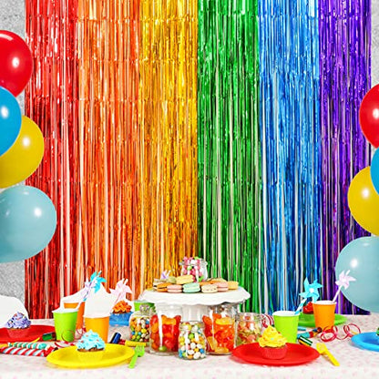 LOLStar Rainbow Photo Booth Props 4 Packs Rainbow Party Decorations 13.2x6.6 ft Foil Fringe Curtains Tinsel Metallic Streamers Holiday Backdrop for Birthday Easter Engagement Bridal Shower Pride - size: 4 Pack