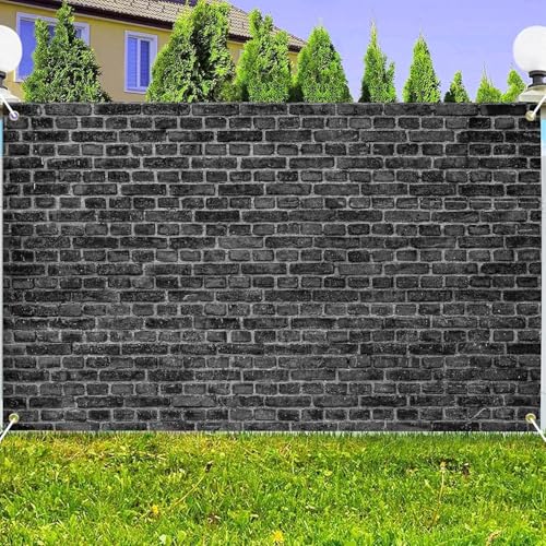 8 x 6 ft Black Brick Wall Backdrop Retro Stone Wall Photography Vintage Background Brick Party Decorations Banner Photo Shoot Supplies Polyester Fabric - color: BLACK, size: 8x6 FT