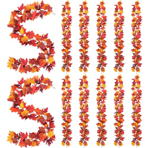 Helimoto 12 Pack Fall Mantle Garland, 70.8 FT Vines Fall Garland, Artificial Hanging Fall Decorations for Home and Outdoor Indoor Autumn Halloween Thanksgiving Decor Wedding Party Fireplace Mantle - color: Red Yellow, size: 12 Pcs