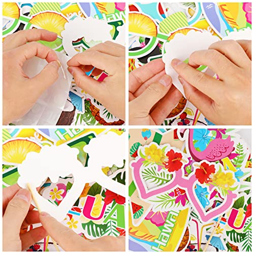 PHOGARY Hawaiian Luau Photo Booth Props Kit, 29pcs Multicolored Tropical Photo Props with Pineapple Pattern for Summer Hawaiian Luau Pool Beach Birthday Wedding Party