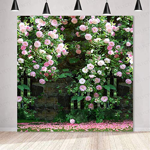 6x6ft Nature Scenery Photography Backdrop Pink Flower Floral Background for Wedding Themed Party Portrait Birthday Party Banner Photo Booth Studio Props BJLY66 - size: Vinyl-6x6FT
