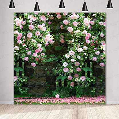 6x6ft Nature Scenery Photography Backdrop Pink Flower Floral Background for Wedding Themed Party Portrait Birthday Party Banner Photo Booth Studio Props BJLY66 - size: Vinyl-6x6FT