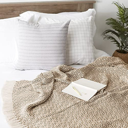 DII Rustic Farmhouse Double Diamond Woven Throw, 50x60, Brown - color: Brown