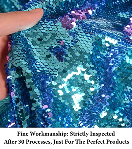 DUOBAO Sequin Fabric Reversible by The Yard Turquoise to Lavender Sequins Mermaid Sequence Material Fabrics Backdrop for Pictures Teal - color: Lavender to Aqua, size: 1 Yard