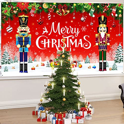 Irenare Christmas Backdrop Merry Christmas Banner Party Decoration Xmas Photography Background Photo Props for Winter Holiday New Year Eve Family Party Decoration Supplies(Nutcracker) - style: Nutcracker