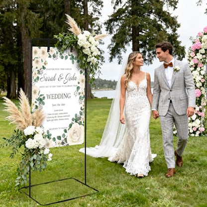 Garvee Wedding Welcome Sign Stand, 50/68 in Adjustable Metal Wedding Sigh Holder with 4 Faux Leather Straps, Hanging Sign Stand for Display Party Baby Shower, Black