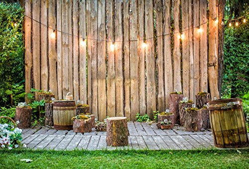 Wooden Wall Backdrop for Wedding Ceremony 6x4ft Rustic Planks Log Green Grassland Engagement Photography Background Holiday Party Activity Event Festival Decorations Photo Booth Studio - size: 6x4ft
