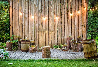 Wooden Wall Backdrop for Wedding Ceremony 5x3ft Rustic Planks Log Green Grassland Engagement Photography Background Holiday Party Activity Event Festival Decorations Photo Booth Studio - size: 5x3ft