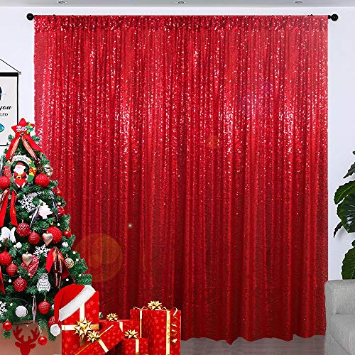 Partisout 4x7ft Red Sequin Backdrop Curtain - Glitter Party Decor for Wedding Photo Booths, Disco Events & Birthday Wall Background - color: Red, size: 4ftx7ft
