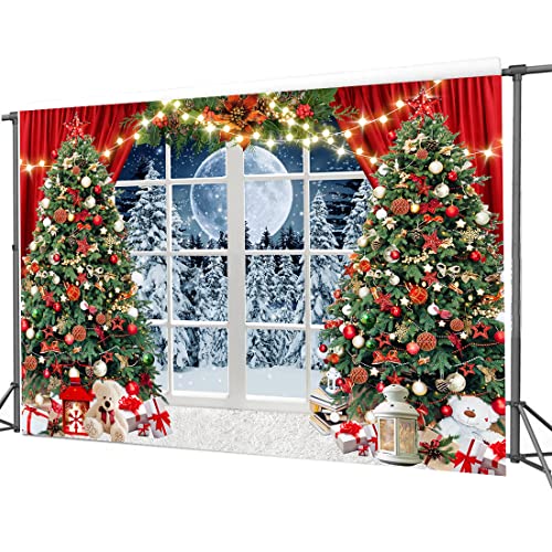 10x8ft Christmas Window Backdrop for Photography Winter Xmas Tree Snow Gift New Year Christmas Party Backdrops Xmas Night Family Party Background D806 - size: 10x8ft
