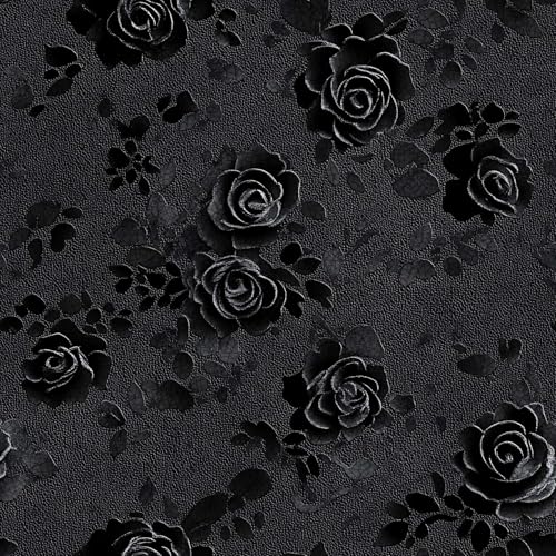Gothic Rose Wallpaper – Black Floral Textured Peel and Stick Wallpaper, Self-Adhesive Vinyl for Home Decor, 17.7in x 118in - size: 17.7" x 118"