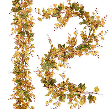 2 Pack Fall Maple Leaf Garland Clearance - 6.5ft/Piece Artificial Fall Foliage Garland Autumn Decoration for Home Wedding Halloween Party Thanksgiving