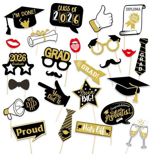 Grad Party Graduations 2026, Tumwisk 25PCS Graduation Photo Props, 2026 Graduation Decorations Photo Booth Props, Funny Grad Party Photo Selfie Decoration 2026 for High School University - color: Graduation