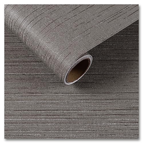 CRE8TIVE Dark Grey Grasscloth Wallpaper Removable Textured Wallpaper Stick and Peel Grasscloth Contact Paper for Cabinets Waterproof Self Adhesive Fabric Wall Paper for Bathroom Bedroom Walls 12"x354" - color: Dark Gray, size: 12" x 354"