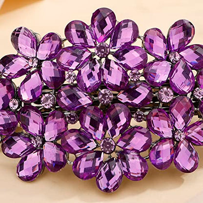 Aimimier Flower Crystal Hair Barrettes Fashion Rhinestone Alligator Snap Clips Hair Pins Luxury Wedding Hair Accessories for Women (Purple) - color: Purple