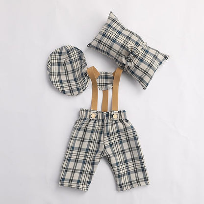 Newborn Baby Boy Suspender Pants Photo Outfits Gentleman Photography Outfit Girl - color: Grey4