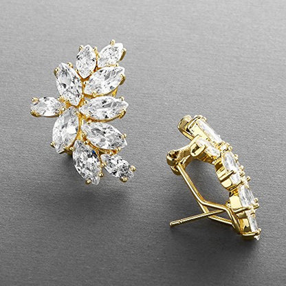 Mariell Clip-On Cubic Zirconia Crystal Bridal Earrings, Marquise Shape CZ Curved Clusters, Women Earrings for Wedding, Bridesmaids, Homecoming, Mother of the Bride - color: Gold