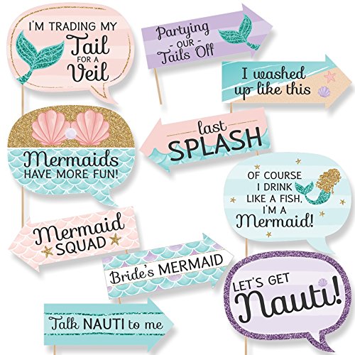 Big Dot of Happiness Funny Trading The Tail for A Veil - Mermaid Bachelorette Party or Bridal Shower Photo Booth Props Kit - 10 Piece - color: Mermaid