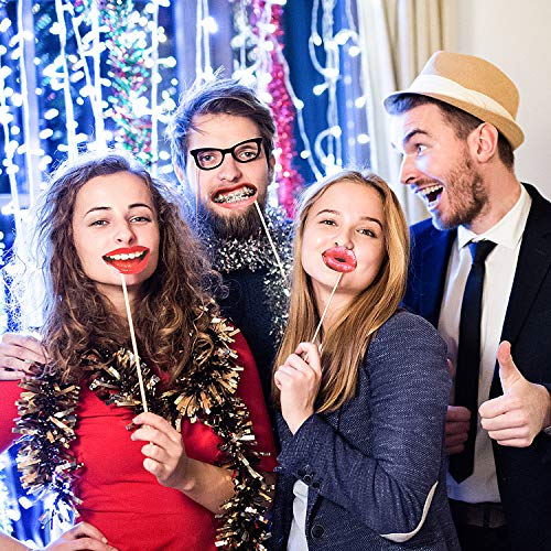 Gejoy 40 Pcs Graduation Photo Booth Props DIY Kit Funny Selfie Props Accessories Funny Mouth Lips Party Photo Booth Prop for Grad Wedding Prom Party Supplies Favors with Wood Stick