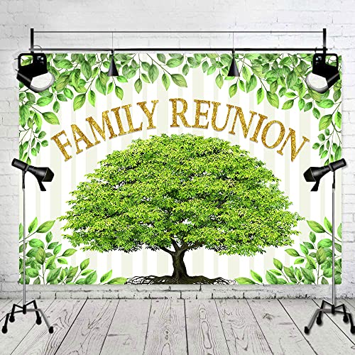 Family Reunion Backdrop, Family Tree Members Theme Photography Background Vinyl 7x5ft Green Tree Family Gather Welcome Party Decorations Supplies Backdrop Rod-Pocket Booth Props, BJLSGU46 - size: 7x5ft
