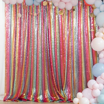 ShinyBeauty 5x7 FT Rainbow Sequin Backdrop | Rod Pocket Hanging Photo Booth Background for Birthdays, Baby Showers, Weddings - color: Rainbow, size: 5FTx7FT