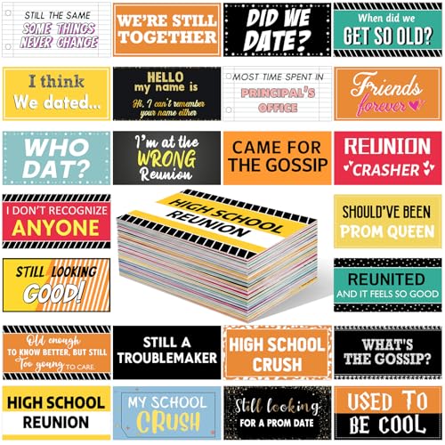 Beeveer 24 Designs Class Reunion Photo Booth Props Fun Photo Booth Sign Decorations Double Sided 11 x 5.5 Inch Props for Photoshoot DIY Waterproof Selfie Signs PVC School Reunion Party Decorations - color: Colorful, style: Class Reunion