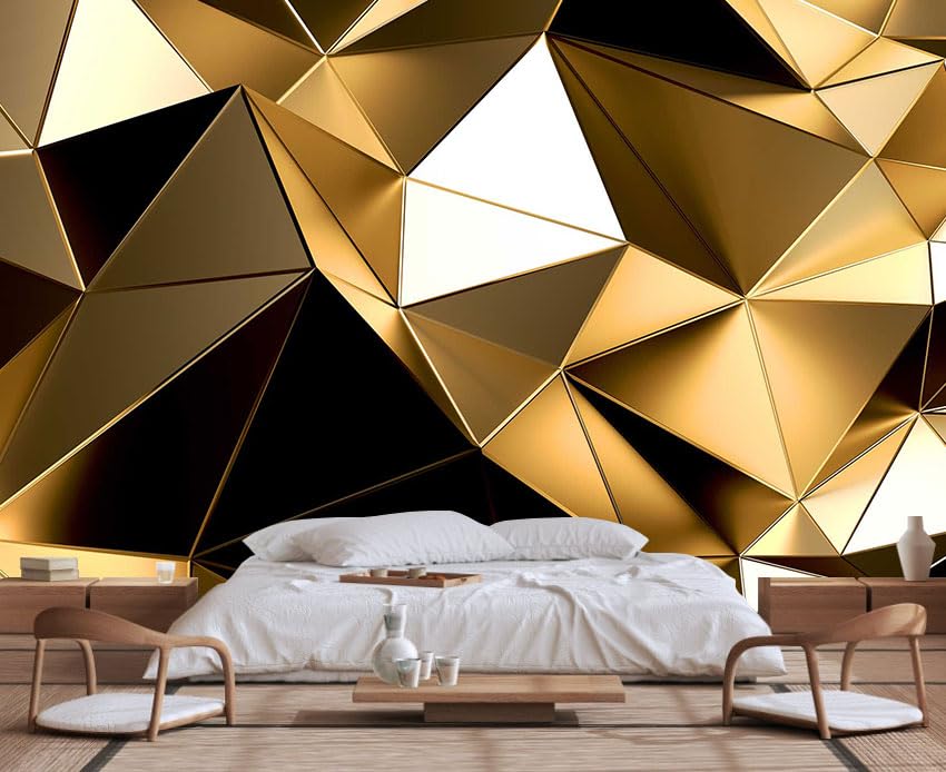 Golden 3D Geometric Lines Wallpaper for Large Walls, Sofa and TV Background - color: 121, size: 170" x 108"