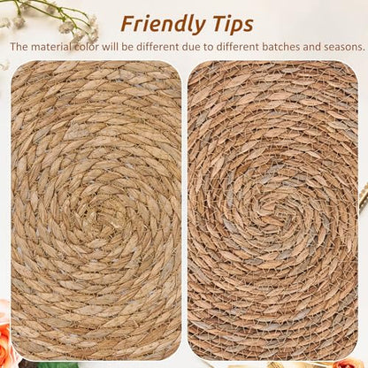 GENMOUS 10 Pack Woven Placemats, 12" Round Placemats Natural Water Hyacinth Boho Placemats,Farmhouse Rattan Chargers for Dinner Plates,Rustic Braided Wicker Table Mats for Dining Table,Home,Wedding - size: 12inch, Set of 10
