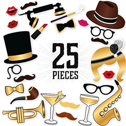 Photo Props by PartyGraphix Roaring 20's Themed DIY Photo Booth for Wedding, Birthday Party or Hollywood Party. Reusable. 25 Pieces - size: 25 Pieces
