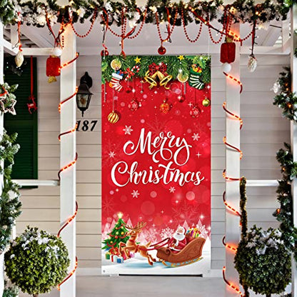 Irenare Christmas Decorations Merry Christmas Door Cover Xmas Background Banner Xmas Door Hanging Covers Photo Booth Props for Winter Party Decorations Supplies, 70.9 x 35.4 Inch(Vivid Style) - style: Vivid Style