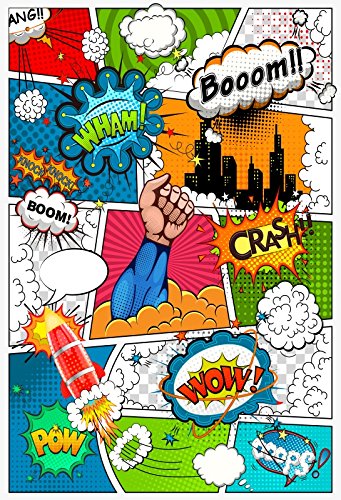 Yeele 5x7ft Cartoon Superhero Photography Background Humor Comics Book Photo Backdrops Vinyl Knock Combating Villain Boom Crash Rocket Pow Newborn Baby Boys Birthday Party Decorative Studio Props