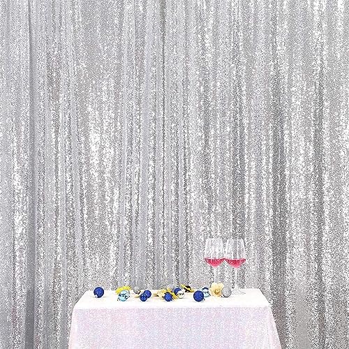 Poise3EHome 6FT x 8FT Silver Sequin Backdrop,Shimmer Backdrop Curtain for Photography Birthday Wedding Ceremony Engagement Baby Shower Bachelorette Christmas Party Decorations - color: Silver, size: 6x8 ft