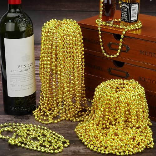 YAXINRUI 72 PCS Gold Bead Necklaces, Christmas Bead Necklaces, Gold Mardi Gras Beads, 33 Inch Round Beaded Necklaces for Mardi Gras Party Christmas New Year Eve Festive Events, Party Favors - color: Gold, size: 72 Pcs