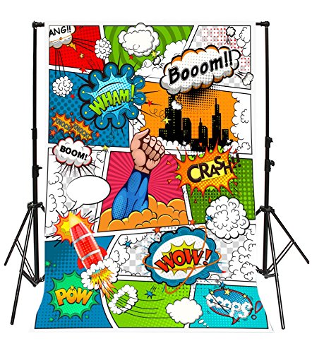 Yeele 5x7ft Cartoon Superhero Photography Background Humor Comics Book Photo Backdrops Vinyl Knock Combating Villain Boom Crash Rocket Pow Newborn Baby Boys Birthday Party Decorative Studio Props
