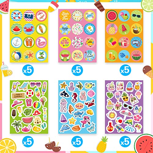 Joy Bang 500 PCS Summer Stickers for Kids, 30 Sheets Beach Ocean Tropical Stickers Bulks, Ice Cream Sea Animal Holiday Hawaiian Sticker Crafts School Teacher Classroom Party Favors Essentials - style: Summer