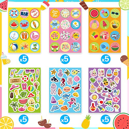 Joy Bang 500 PCS Summer Stickers for Kids, 30 Sheets Beach Ocean Tropical Stickers Bulks, Ice Cream Sea Animal Holiday Hawaiian Sticker Crafts School Teacher Classroom Party Favors Essentials - style: Summer