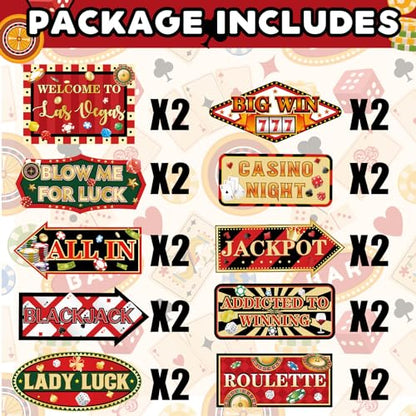 20 Pieces Casino Party Decorations Vegas Themed Party Directional Signs Casino Signs Welcome to Las Vegas Party Decorations Casino Night Poker Chip Dice Birthday Party Supplies - style: Casino