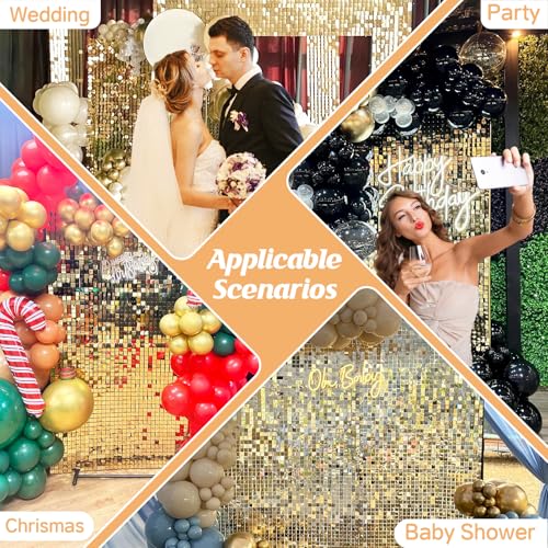 Light Gold Shimmer Wall Backdrop,Shiny Sequins,36Pcs Sequins Backdrop Panels,Glitter Bling Photo Background for Birthday Party Wedding Engagement Anniversary Graduation (Each 1FT², Total 36FT²) - color: Light Gold, size: 6 FT x 6 FT