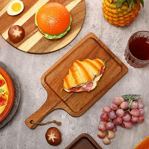 Tanlade 16 Pcs Acacia Wood Cutting Board with Handle Chopping Boards Decorative Charcuterie Platter Pizza Bread Cheese Fruit Serving Tray for Kitchen Counter Table Christmas Decorate(12 x 6 Inch) - size: 12 x 6 Inch