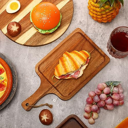 Tanlade 16 Pcs Acacia Wood Cutting Board with Handle Chopping Boards Decorative Charcuterie Platter Pizza Bread Cheese Fruit Serving Tray for Kitchen Counter Table Christmas Decorate(12 x 6 Inch) - size: 12 x 6 Inch