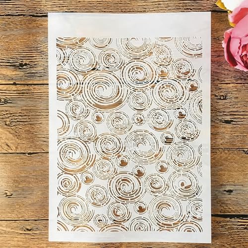 TIAMECH A4 Reusable Annual Ring Stencil for Painting - Tree Annual Ring Texture Layering Template, DIY Wall Art, Wood Furniture, Scrapbook & Crafts (8.3x11.7inch) - style: Annual Ring